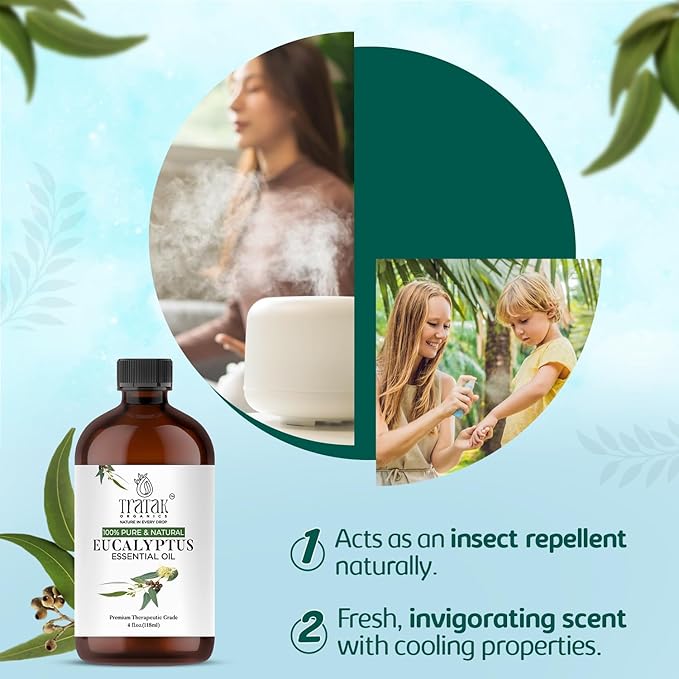 100% Pure Natural Undiluted Eucalyptus Essential Oil (4oz) Premium Therapeutic Grade Aromatherapy