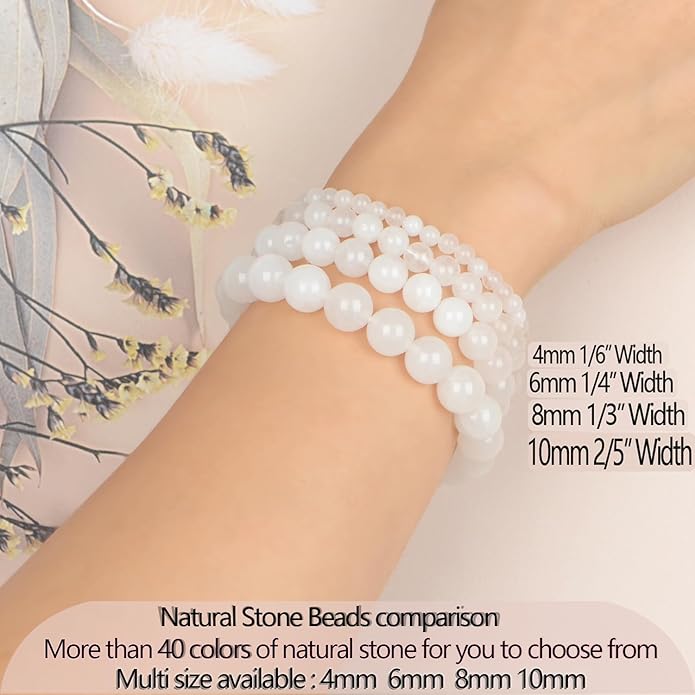 LPBeads Handmade Natural Gemstone Stretch Elastic Bracelet Healing Crystal Round Stone Beads Jewelry Gifts for Women Men