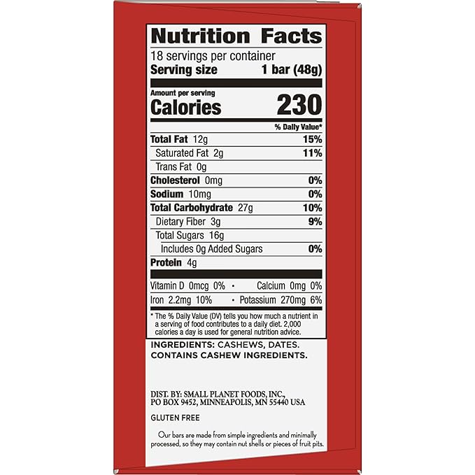 Larabar Cashew Cookie, Gluten Free Vegan Fruit & Nut Bars, 1.7 oz, 18 ct