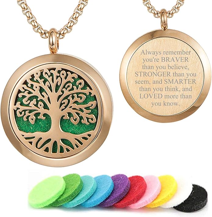 Aromatherapy Essential Oil Diffuser Necklace 316L Stainless Steel Locket Pendant with 24 Inch Chain