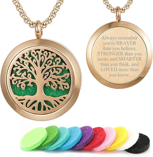 Aromatherapy Essential Oil Diffuser Necklace 316L Stainless Steel Locket Pendant with 24 Inch Chain