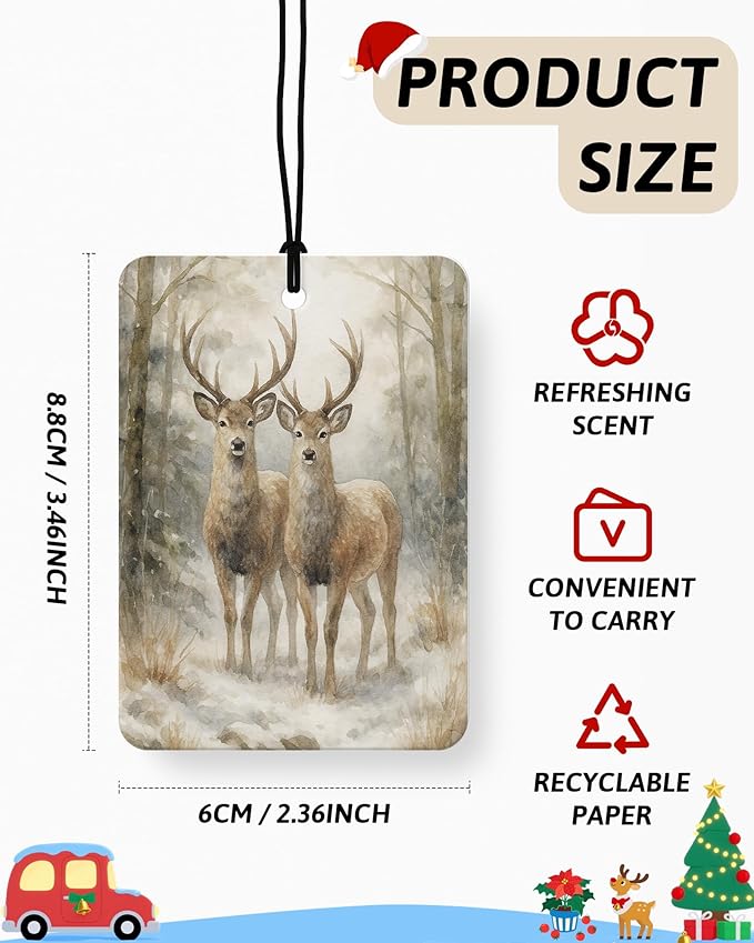 Winter Christmas Berry Car Air Freshener 4 Pcs, Rustic Winter Santa Reindeer Snowman Hanging Air Freshener for Cars Closet Drawer Books, Christmas Car Accessories Mirror Decor for Women