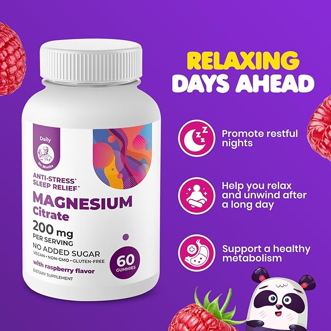 DR. MORITZ Calm Magnesium Gummies for Adults (200mg, 60 Count) and Kids Magnesium Gummies (60 Count, 2 Pack) - for Relaxation Support - Sugar-Free & Non-GMO - Raspberry Flavor