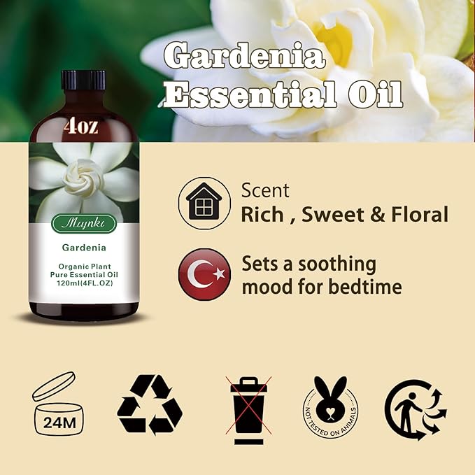 Gardenia Fragrance Oil-Gardenia Essential Oil 4.33oz (130ml)-100% Pure Natural Scent for Diffusers, Candles, Soap Making & Aromatherapy-Relaxing Home & Gift Essential Oil for Bath, Massage