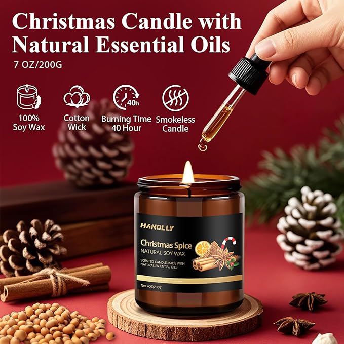 Christmas Scented Candles Set, 6 Pack Winter Scented Candles for Home, Holiday Gifts for Women & Men, Soy Candles Scents of Christmas Tree, Spice, Wreath, Apple Cinnamon, Chocolate Orange, Jingle Bell