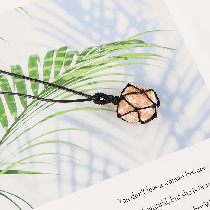 Handmade Natural Gemstone Crystal Pendant Necklace Stone Holder Necklace Cord Net Necklace with Adjustable Length for Women Men