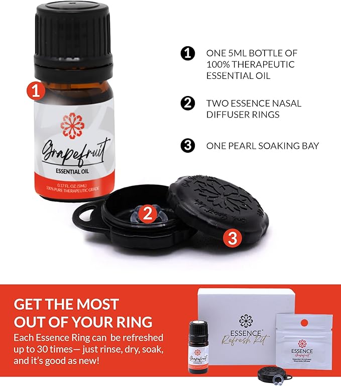 Essence Wearable Aromatherapy Nasal Diffuser – Grapefruit Essential Oil Nose Ring Silicone Inhaler for Stress & Mood Support - Made in USA & Travel-Friendly