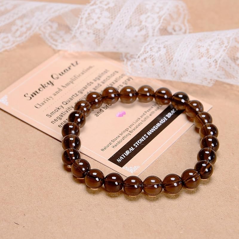 AD Beads Handmade Gemstone Stretch Elastic Bracelet Crystal Healing Reiki Nature's Beauty and Spiritual Essence Unisex (6mm, Smoky Quartz (Clarity and Amplification))