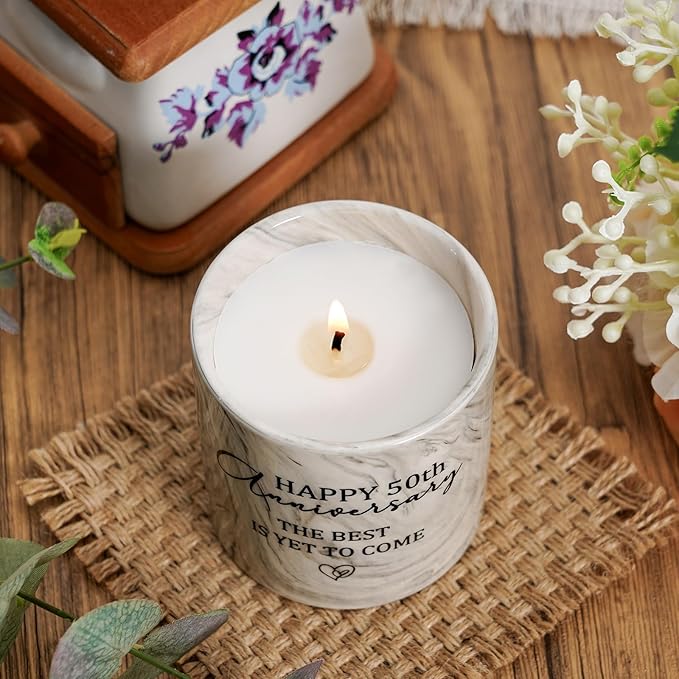 50th Anniversary Candle for Couples 50th Golden Anniversary Wedding Gifts for Parents Women Men Lavender Happy 50 Year Aniversario Candle Gifts for Wife Husband 6 oz