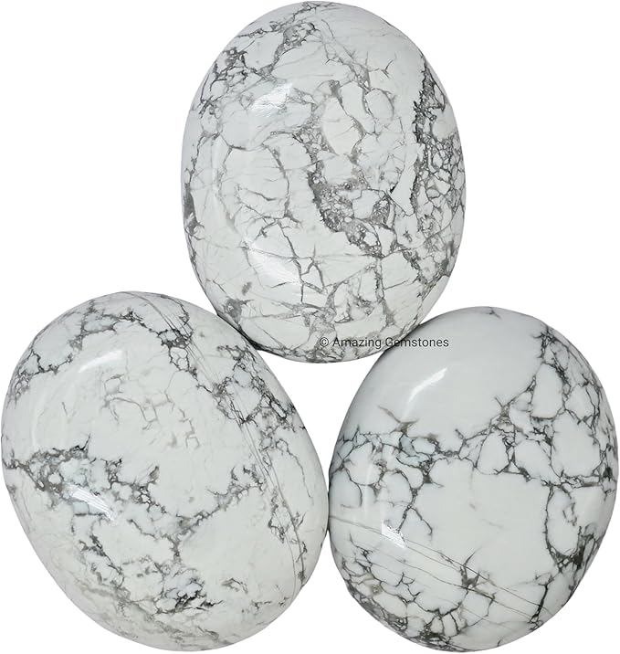 Amazing Gemstone Howlite Crystals and Healing Stones - Large Palm Stone Crystals Piedra - Crystal for Good Luck, Balanced Positive Energy, Meditation - Unique Stocking Stuffers Gifts for Women, Men