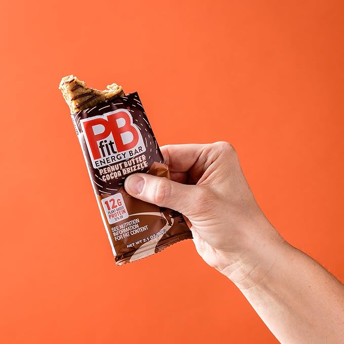 PBfit Peanut Butter Cocoa Drizzle Energy Bars, 12g Protein, 5g Fiber, Gluten Free, Vegan, Plant-Based, Non-GMO, 2.1 Oz (Pack of 12)