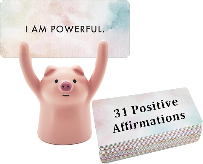 ZEARPT Affirmation Card Deck for Women, Self Care Gift, Positive Affirmation Cards with Holder, Gift for Her, Daughter, Niece, Sister, Daily Affirmations, Midlife Manifestation Gift (Pink - Pig)