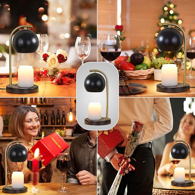 Candle Warmer Lamp Gifts for Women - Dimmable Scented Wax Melt Warmer with Timer - Housewarming Gifts for Home Bedroom Decor, Xmas Birthday Gifts for Mom, 2 Bulbs, Black