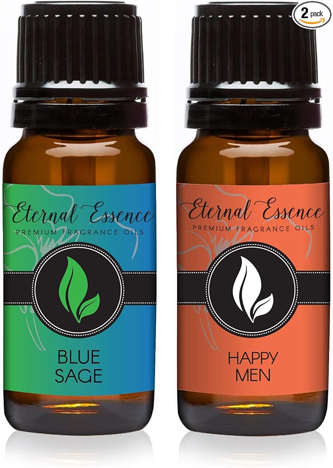 Eternal Essence Oils 2 Pack 10ml Premium Fragrance Oil - Blue Sage & Happy Men - for Candle, Soap Making, Aromatherapy, Diffusers, Home Care, & Humidifiers