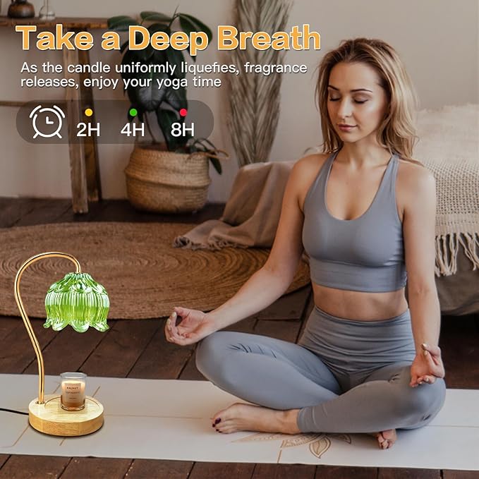 Dimmable Flower Candle Warmer Lamp, Green Candle Warmer with Timer & 4Bulbs, Birthdays Chirstmas Gifts for Women Mom, Unique Home Decor for Bedroom Fits All Jar Candle