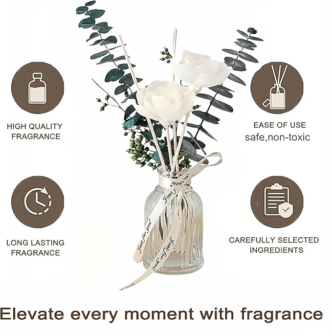 Dried Flowers Reed Diffuser of Home Fragrance,Bathroom Diffuser with Sticks, 3.38OZ Essential Oil Jasmine,Lavender Scented,for Home, Office Aroma