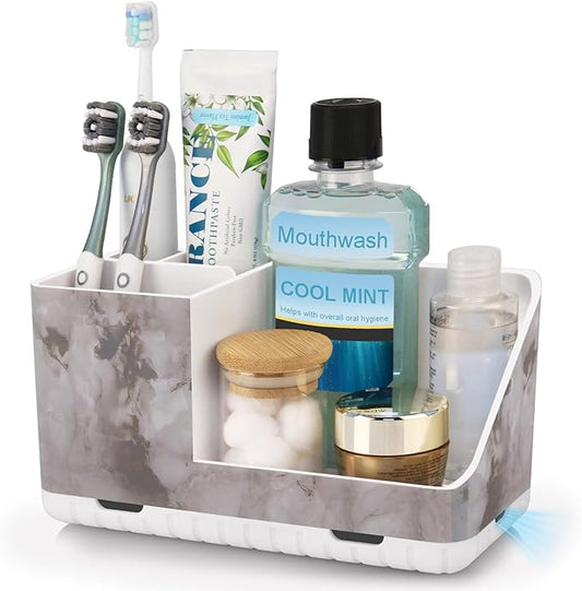 Toothbrush Holders for Bathroom Countertop Organizer, Kids Electric Toothbrush and Toothpaste Holder for Bathroom Organizers and Storage (White Marble Grain)