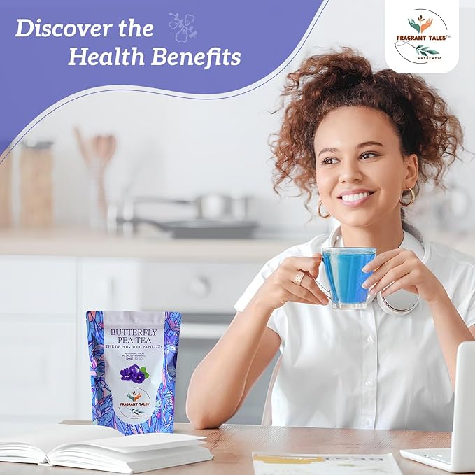 FRAGRANT TALES - Blue Butterfly Pea Flower Tea, Natural Herbal Tea, Caffeine Free, Preservative Free, 3.52 Oz, 50 Pyramid Bags