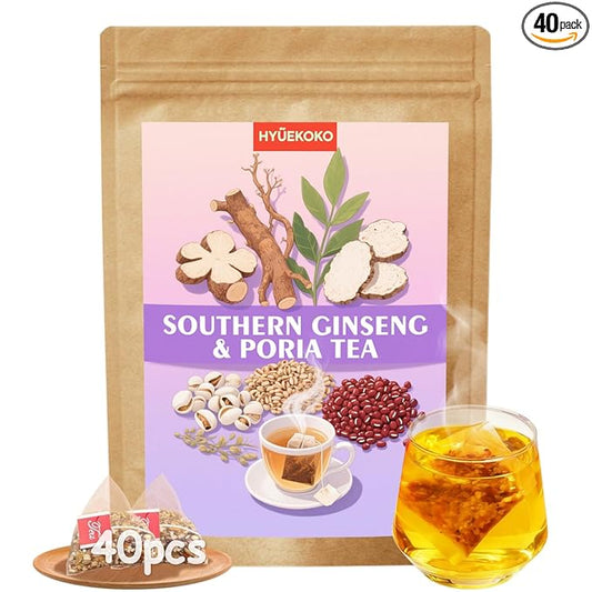 40 Bags Southern Ginseng Poria Tea, Caffeine-Free Natural Ingredients Herbal Tea Bags, Supports Brain, Skin and Sleep, No Additives, Daily Enjoyment Tea for Men & Women