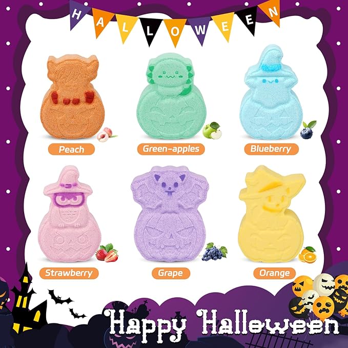 Halloween Bath Bombs for Kids,6 Pack Animals Shapes Pumpkin Bath Bombs with Toys Inside,Basket Stuffers and Hallowen Party Favors for Kids, Boys & Girls