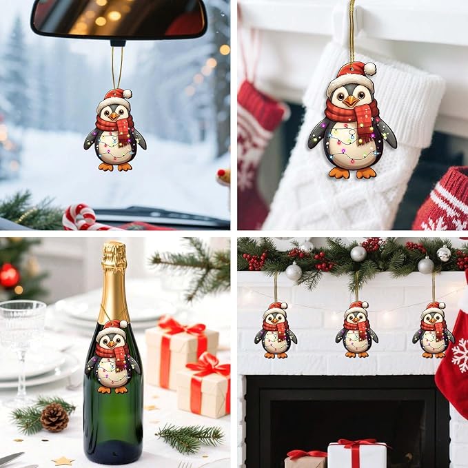 2 Side Printed Cute Penguin Wooden Christmas Ornaments 2025, Keepsake for Women, Men and Friends, Penguin Christmas Tree Ornaments, Christmas Tree Hanging Decorations
