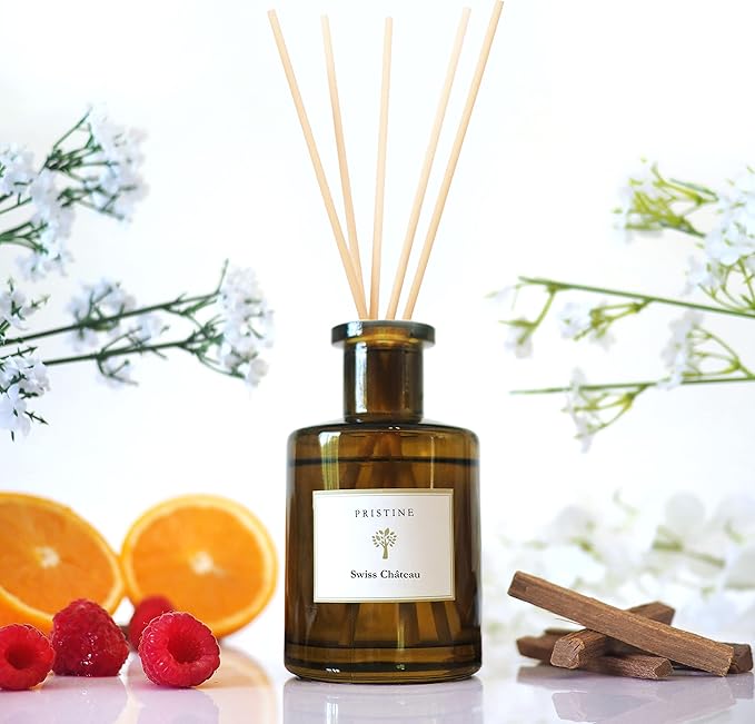 PRISTINE Swiss Château/Inspired by Hilton Reed Diffuser - Home & Bathroom | Fresh Cut Rose, Tangerine, Cedarwood Oil Reed Diffuser Set | Oil & Reed Diffuser Sticks, Home & Office Decor, Fragrance Gift