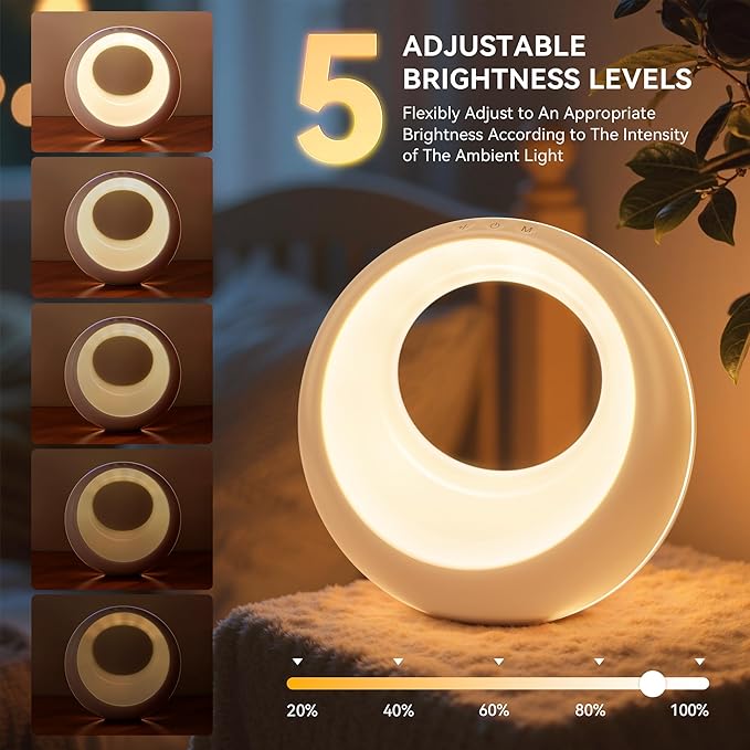 Auxmir Nursery Night Light for Baby, Magic Moon Lamp for Kids and Adult 7 Lighting Colors & 9 RGB Modes, Rechargeable Bedside Table Lamp with Timing Function, Sleep Aid Nursing Lamp for Bedroom