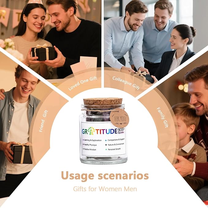 Gratitude Jar with 90 Colorful Gratitude Quotes Cards,Inspirational Appreciation Graduation Birthday Gifts for Women Men Teen Friend Coworker,Thanksgiving Gifts-Daily Discovery of Appreciation Moments