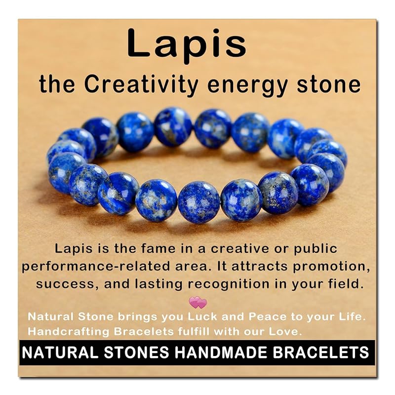 AD Beads Handmade Gemstone Stretch Elastic Bracelet Crystal Healing Reiki Nature's Beauty and Spiritual Essence Unisex (12mm, Lapis Lazuli)