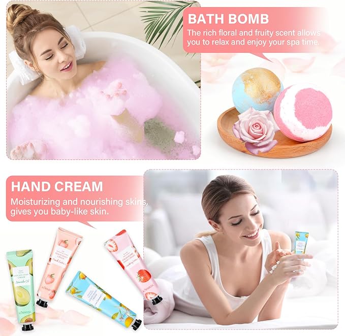 Gifts for Women, Bath Sets for Women Gift, Teacher Appreciation Gifts, Nurse Gifts, Bath Bombs and Hand Lotion Set, Bridesmaid Birthday Gifts, Self Care Gifts for Corworkers