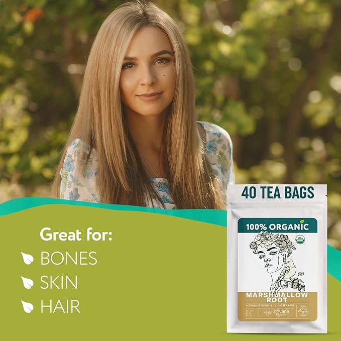 Organic Marshmallow Root 40 Tea Bags – Althaea Officinalis Herbal Tea - Support Throat & Digestive Comfort – Caffeine-Free, Non-GMO