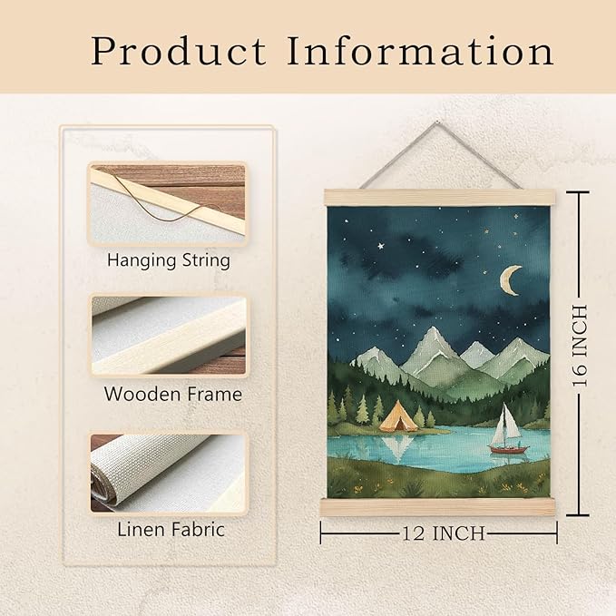 Exqcom Forest Mountain Nature Landscape Wall Decor, Camping Nursery Wall Art Poster, Nature Scenery Posters for Kids Boys Girls Nursery Room Bedroom Playroom, 12x16 Inches