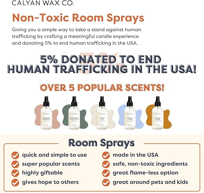 Calyan Wax Co. Non Toxic Room Spray, Lavender + Bergamot Air Freshener, Non Aerosol Natural Room Mist, Aromatherapy Spray with Essential Oils, 4fl oz