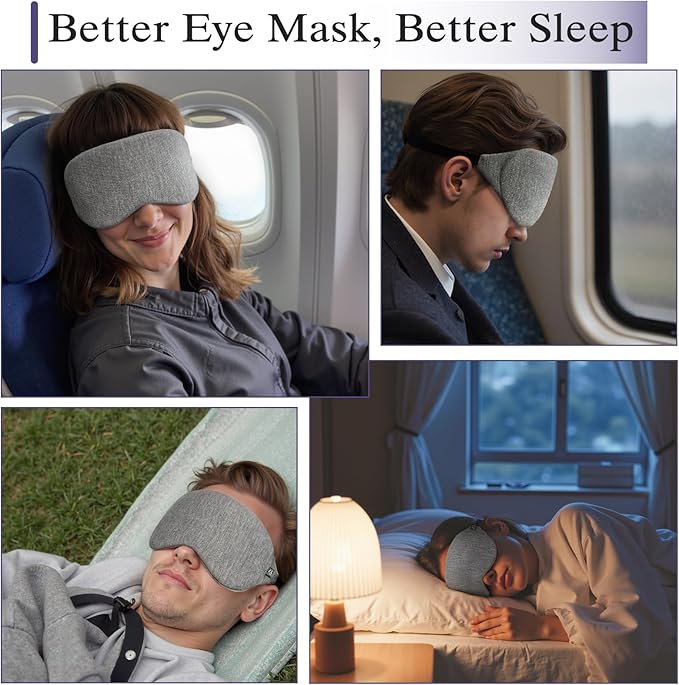 Cotton Sleep Mask for Side Sleepers Men & Women, Cool Touche Eye Mask with Memory Foam Nose Padding, Ultra Soft Blockout Eye Shade Cover,Sleep Mask for Sleeping, Travel, Nap (Gray)