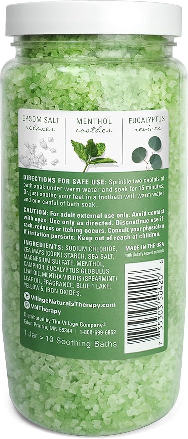 Village Naturals Therapy, Muscle Concentrated Mineral Bath Soak, Eucalyptus Mint Scent, 20 oz, Pack of 4