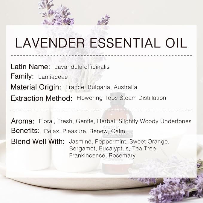 Lavender Essential Oil, Pure & Natural Lavender Oil 100ML, Premium Grade Essential Oils for Hair, Body, Skin, Aromatherapy Diffuser, Meditation, Massage, Home, Candle, Soap, Bath Bombs Making