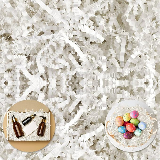 Darfukei Crinkle Paper Filler, 1/2LB(8 oz) Shredded Paper For Gift Baskets, White bridesmaid proposal gifts, Crinkle Cut Paper Shred For Birthdays, Weddings,Boxes Bags, Basket Filler, Anniversaries, Christmas, Gift Wrapping