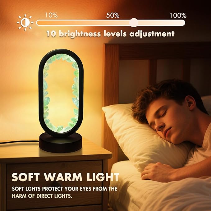 Crystal Night Light,3 Colors Ambient Lighting USB Dimming Healing Crystal Table Lamp,Natural Energy Crystal Decor for Bedroom Home Dating Gift (Green, Ellipse)
