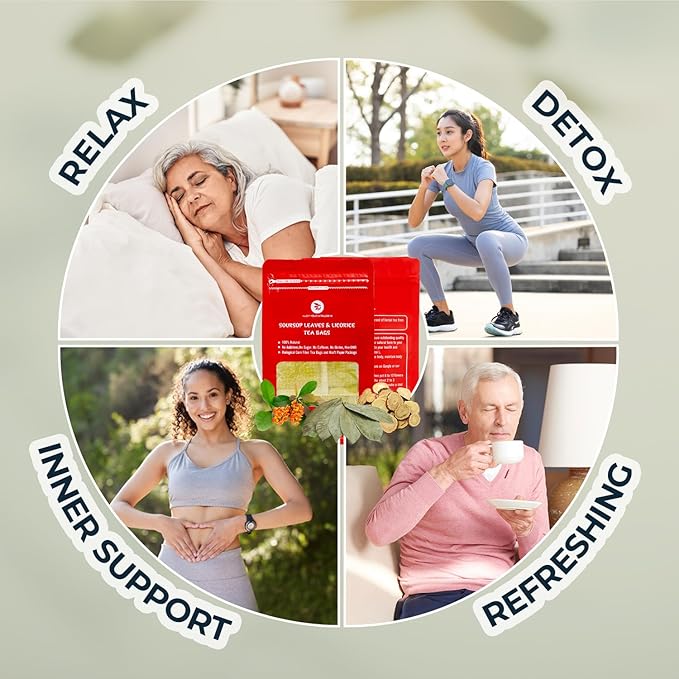 Soursop Leaf Tea with Celastrus Hindsii & Licorice - 55 Count (+5 Tea Bags) - 4.44 oz, Bamboo Tong Include, Re-Steep Corn Based Tea Bags, Natural Herbal Tea for Comfort Relax