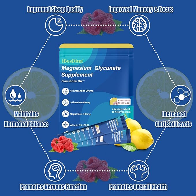 Cortisol Supplements for Women,Calm Drink Mix,Magnesium Glycinate,Ksm-66 Ashwagandha,Vitamin D 3, 20 On The Go Packets,Raspberry Lemonade,Supplements for Relaxation Sleep