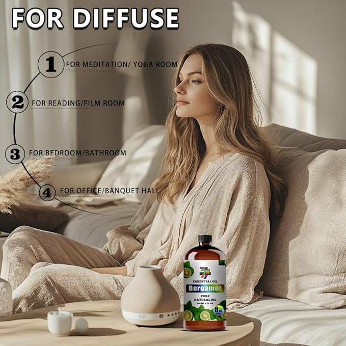 Bergamot Essential Oil (8 oz / 240 ml) – Bergamot Oils for diffusers, humidifiers, Home Baths, Cleaning Products, Yoga, DIY Soaps and DIY Scented Candles