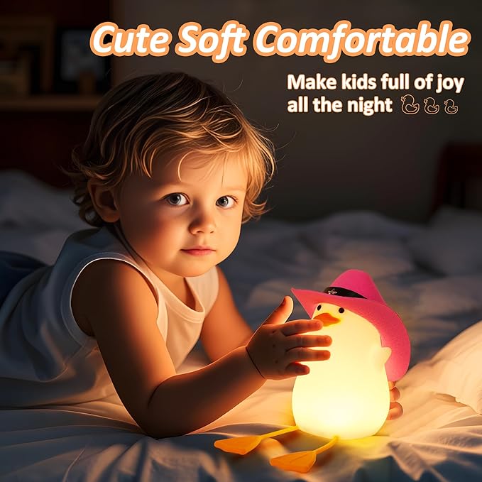Cute Benson Ducks Night Light, Squishy Touch Silicone Animal Nursery Bedside Lamp, Dimmer & Rechargeable, Birthday Gift for Boys, Girls, Teens (Pink Duck)