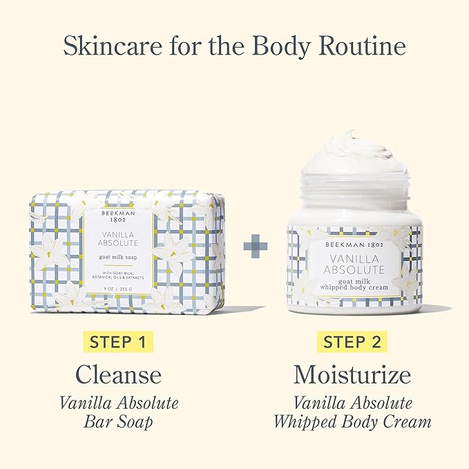 Beekman 1802 Whipped Body Cream, Vanilla Absolute - Scented - 8 oz - Intensely Hydrating & Softens Skin - With Goat Milk - Good for Sensitive Skin - Cruelty Free