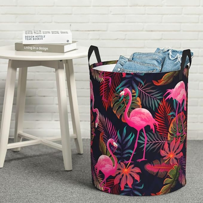 Laundry Basket Flamingos Collapsible Large Capacity,63L Dirty Clothes Basket Durable Lightweight Hamper With Handles Ideal For Clothes Toys Home Organization size19.6"L x 15.7"W