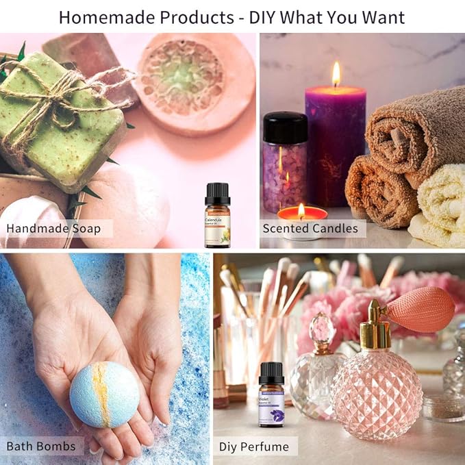 GREENSLEEVES Violet Calendula Essential Oil Set, 2 x 10ml Pure Plant-Based Fragrance Oil for Aromatherapy, Essential Oils for Diffuser, Massage, Bath Bomb, Scented Candle Soap Making