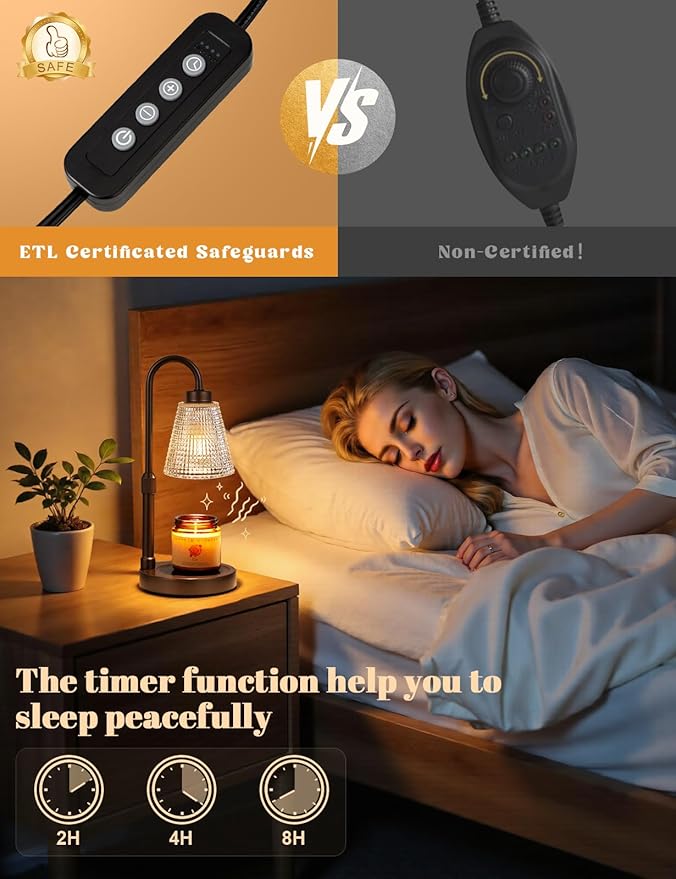 Innqoo Brown Candle Warmer Lamp with Timer, Dimmable Candle Warmer for Jar Candles, Height Adjustable Wax Melts Warmer, Birthday Gifts for Women Mom, House Warming Gifts New Home Decor