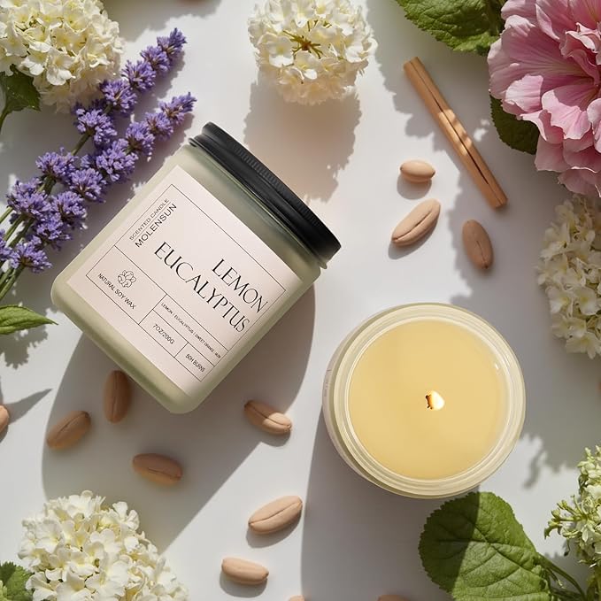 4 Pack Candles for Home Scented, Mother's Day Gifts, 28 oz Long Lasting Candles, Soy Candle Set Gift for Women - Lavender Thyme/Lemon Eucalyptus/Sage &Citrus/Vanilla Cupcake