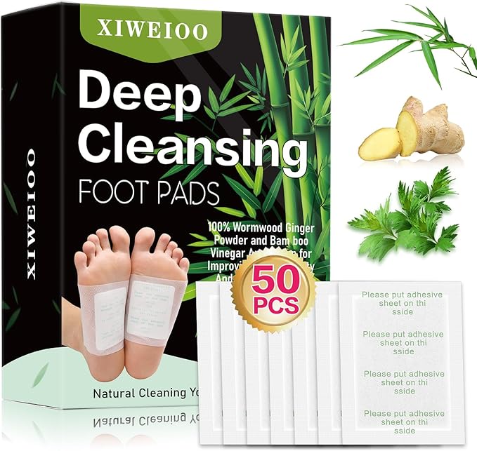 50 Pack Foot Pads, Ginger Oil Bamboo Charcoal, Foot Care Patch Message Deep Cleansing for Stress Relief, Better Rest, Feet Health Patches, Relaxing Muscles