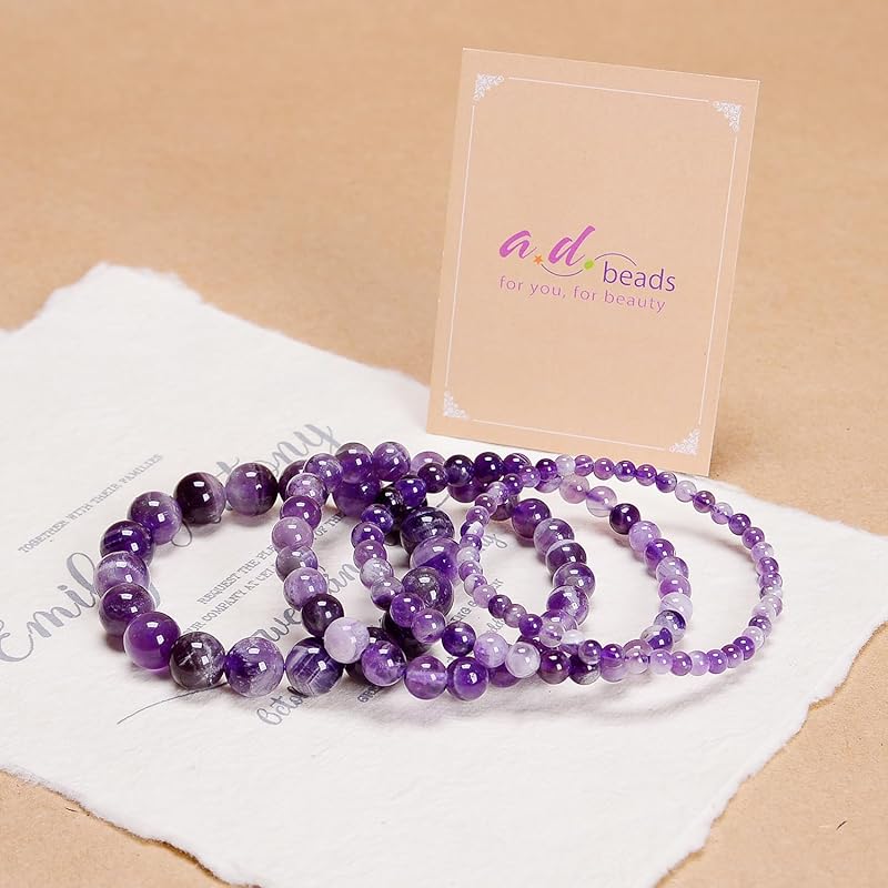AD Beads Handmade Gemstone Stretch Elastic Bracelet Crystal Reiki Nature's Beauty and Spiritual Essence Unisex (4mm, Dream Amethyst (Third-Eye Energy))
