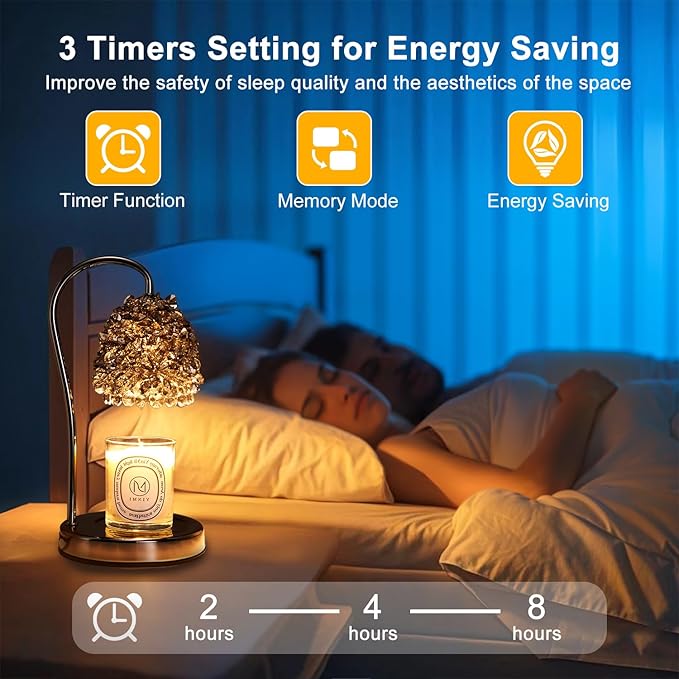 Black Candle Warmer Lamp with Timer - Adjustable Height Candle Warmer, Dimmer, Crystals Lampshade, Wax Melting Lamps for Home Decor, for Candles in Jars with 2 Bulbs